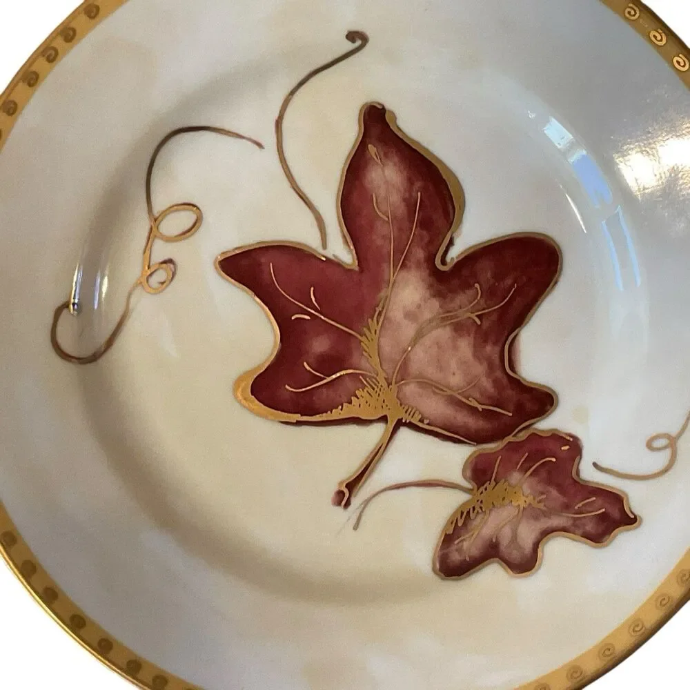 Crate & Barrel Salad Plates Autumn Fall Leaf Set Of 4 Decorative Gold Gilt